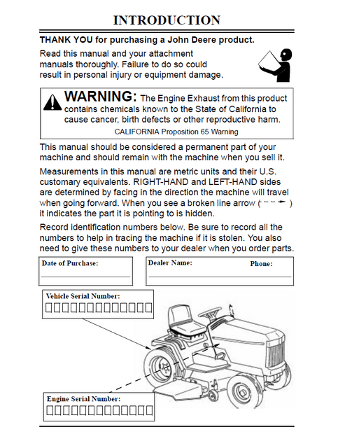 John Deere GT242 GT262 GT275 Tractor Operation & Maintenance Manual