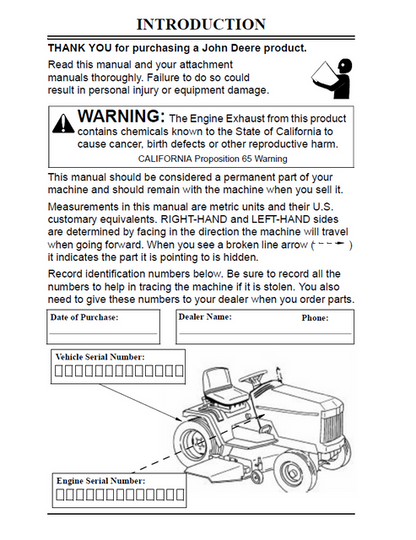 John Deere GT242 GT262 GT275 Tractor Operation & Maintenance Manual