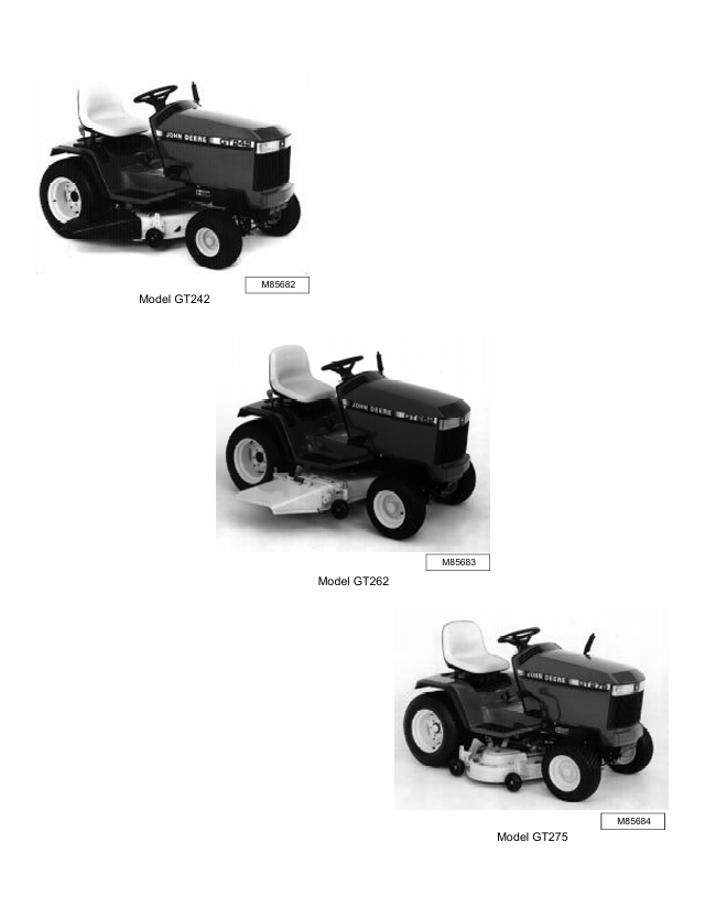 John Deere GT242 GT262 GT275 Tractor Service Manual TM1582-TM1515