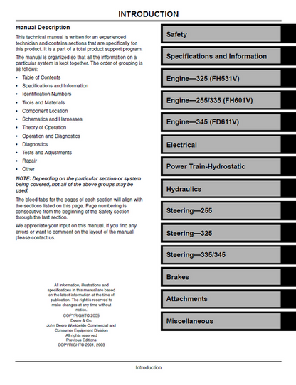 John Deere GX255 GX325 GX335 GX345 Service & Repair Manual