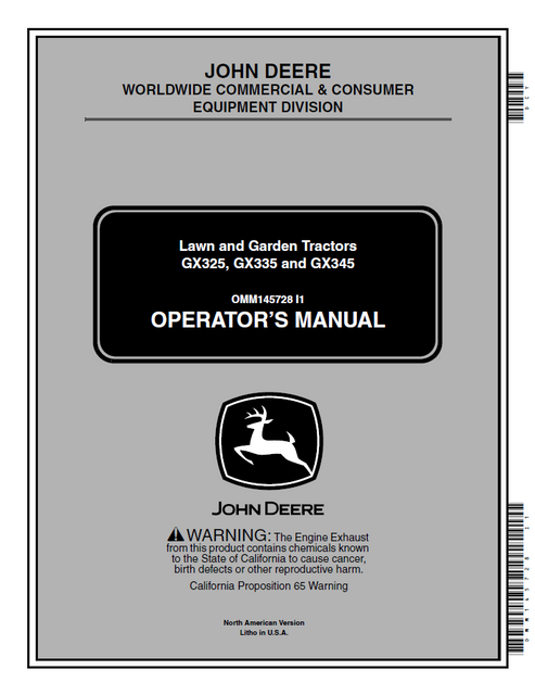 John Deere GX325 GX335 GX345 Lawn Garden Tractor Manual OMM145728