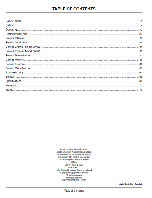 John Deere GX335 & GX345 Garden Tractor Safety & Operator Manual