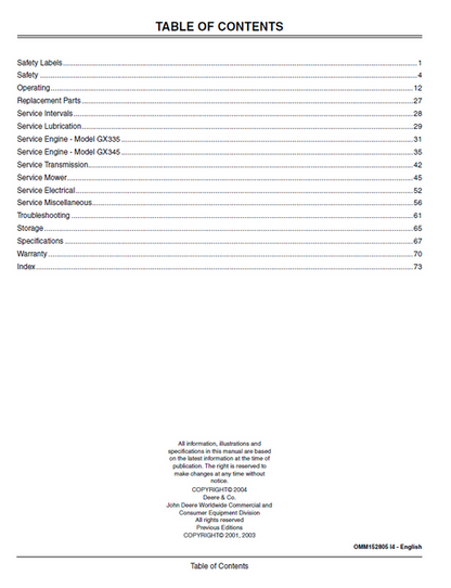 John Deere GX335 & GX345 Garden Tractor Safety & Operator Manual