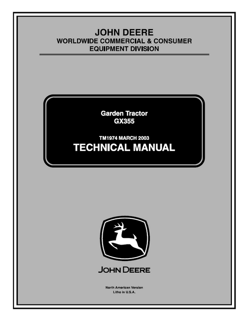 John Deere GX355 Garden Tractor Technical Manual TM1974