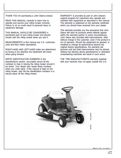 John Deere GX75 & GX95 Riding Mower Operation & Maintenance Manual