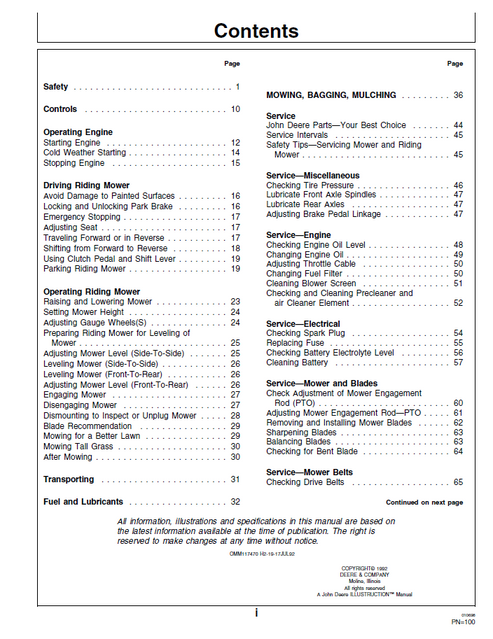 John Deere GX75 GX95 Riding Mower Operator Guide OMM117470 PDF