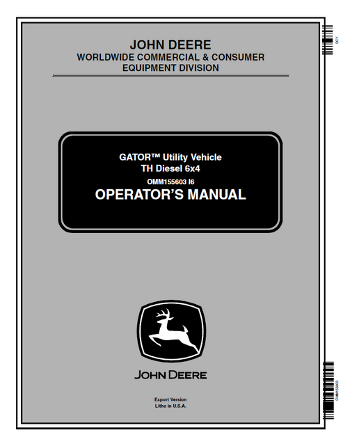 John Deere Gator TH Diesel 6x4 Utility Vehicle Operator Manual OMM155603