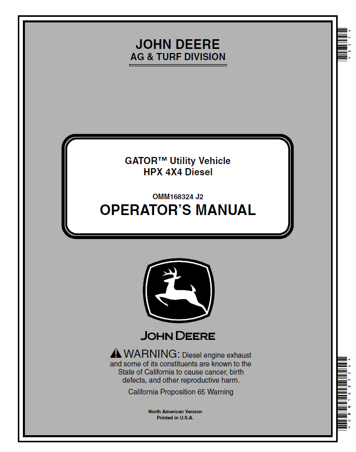 John Deere Gator™ Utility Vehicle HPX 4X4 Diesel Operator Manual OMM168324 PDF