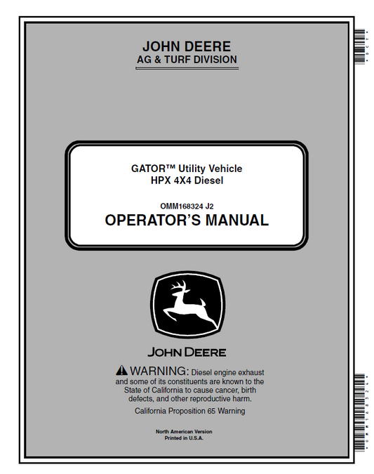 John Deere Gator™ Utility Vehicle HPX 4X4 Diesel Operator Manual OMM168324 PDF