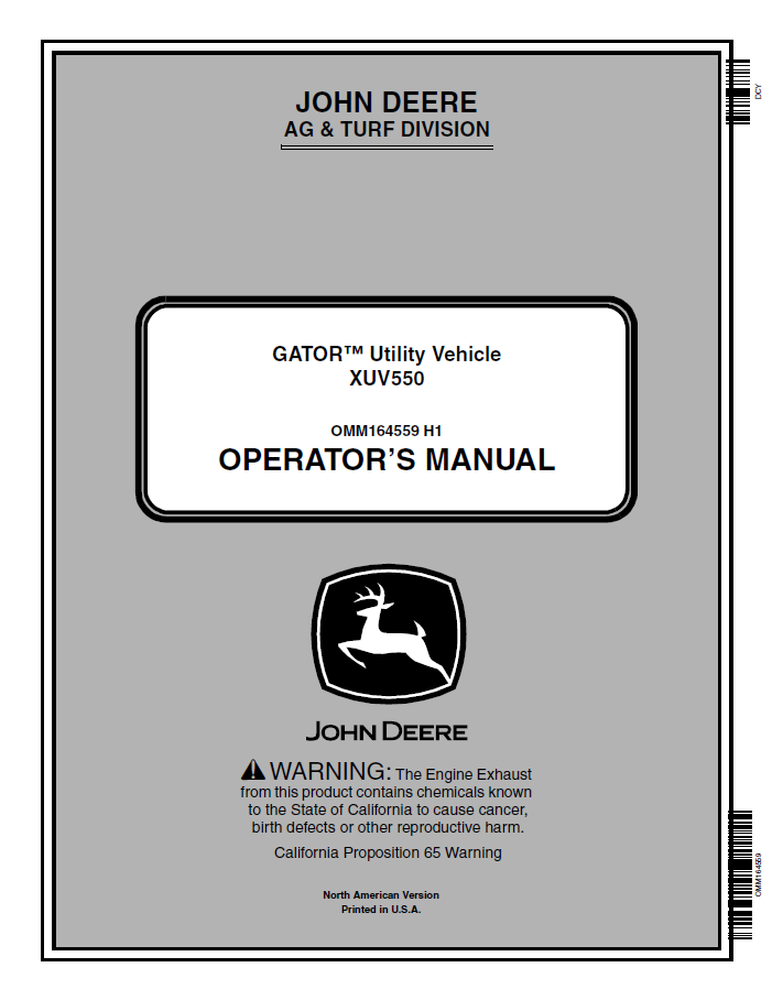 John Deere Gator™ Utility Vehicle XUV550 Operator Manual OMM164559 PDF