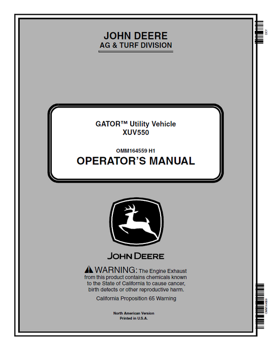 John Deere Gator™ Utility Vehicle XUV550 Operator Manual OMM164559 PDF