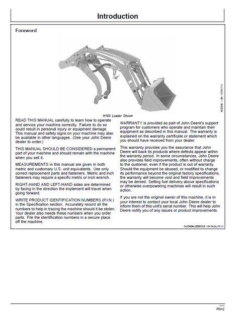 John Deere H160 & H165 Loader Operation Manual OMW57694 PDF