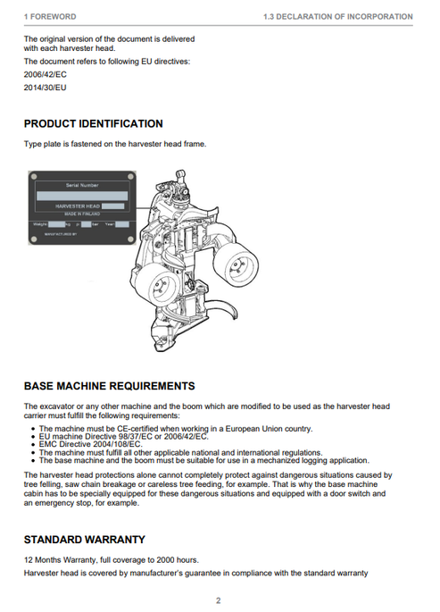 John Deere H290 Harvester Head Instruction Manual F076333