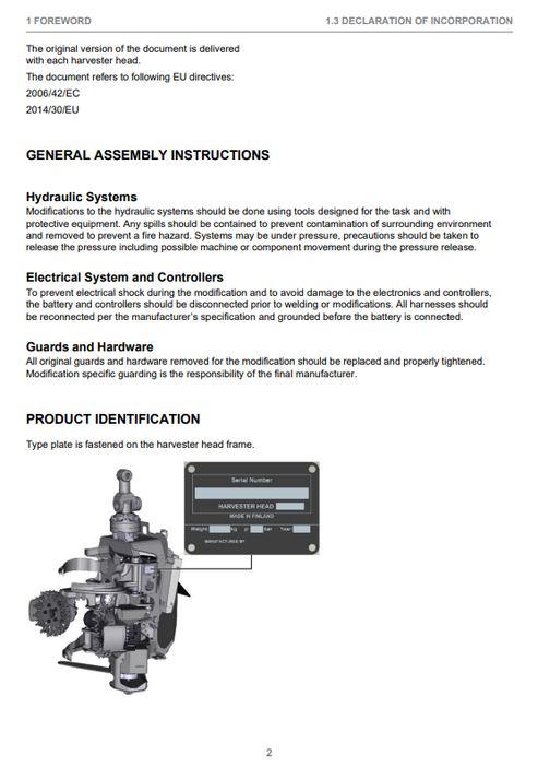 John Deere H412 Harvester Head Instruction Manual F075675
