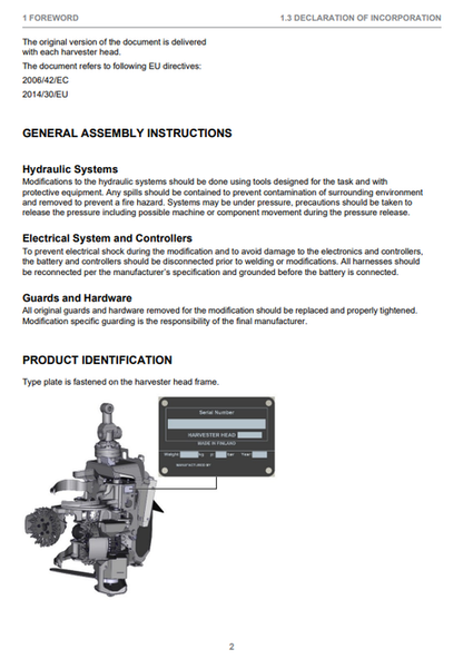 John Deere H412 Harvester Head Instruction Manual F075675