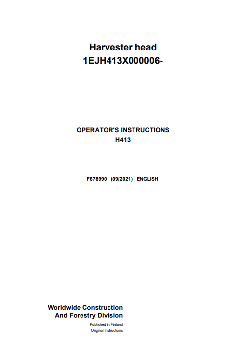 John Deere H413 Harvester Head Operator Manual F678990
