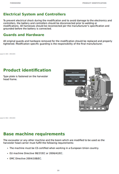 John Deere H423 Harvester Head Operation Manual F722938