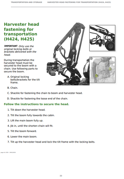 John Deere H424 Harvester Head Operation Manual F720081