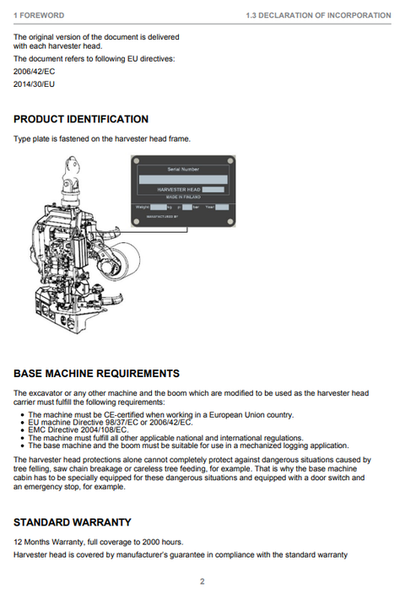 John Deere H752 Harvester Head Operator Manual F670736