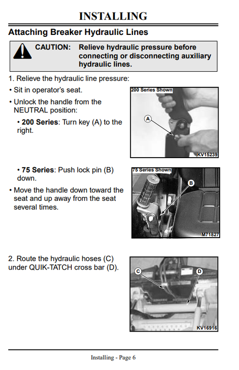 John Deere HB15 HB30 HB50 HB75 Skid Steer Breaker Operating Manual
