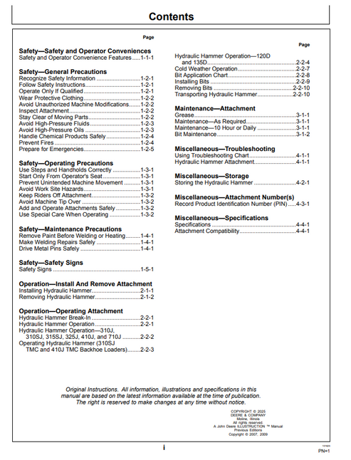 John Deere HH100 Hydraulic Hammer Operating & Maintenance Manual