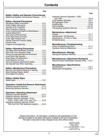 John Deere HH100 Hydraulic Hammer Operating & Maintenance Manual