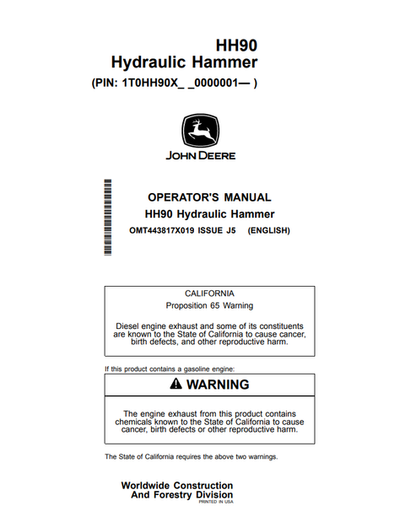 John Deere HH90 Hydraulic Hammer Operator Manual PDF