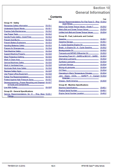 John Deere HPX615E Gator Maintenance & Diagnostic Manual PDF