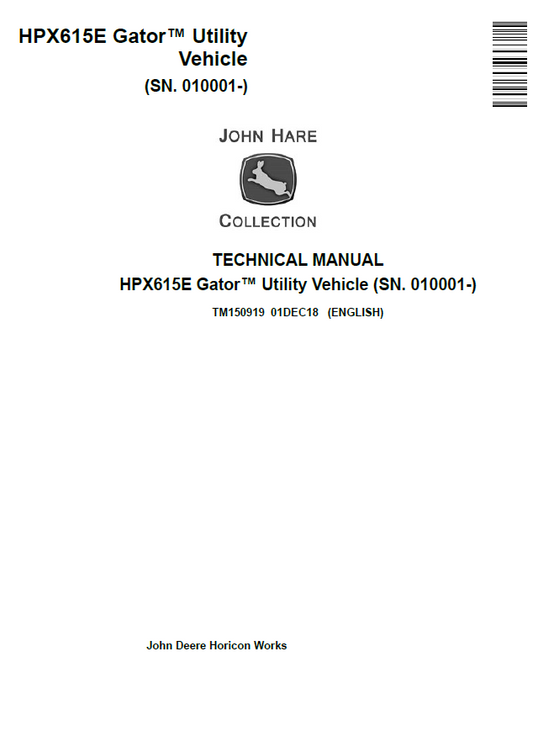 John Deere HPX615E Gator Utility Vehicle Technical Manual TM150919 PDF