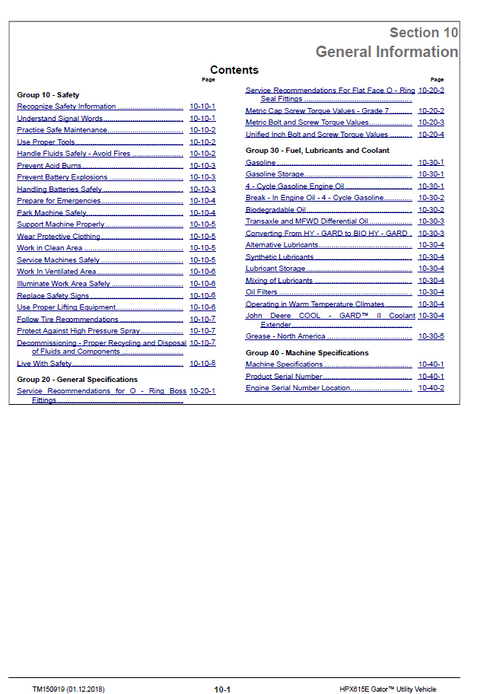 John Deere HPX815E Gator Maintenance & Diagnostic Manual PDF