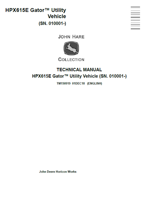 John Deere HPX815E Gator Utility Vehicle Technical Manual TM151019