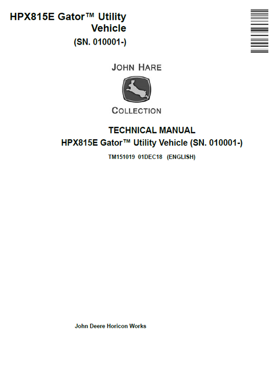 John Deere HPX815E Gator Utility Vehicle Technical Manual TM151019 PDF