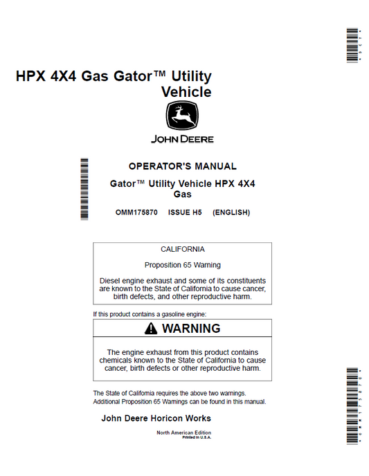 John Deere HPX 4X4 Gas Gator™ Utility Vehicle Operator Manual OMM175870 PDF