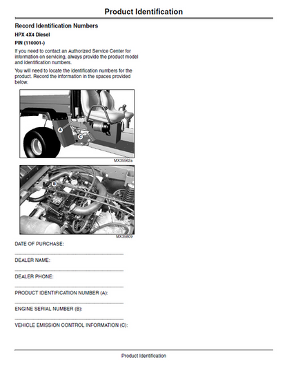 John Deere HPX Diesel Gator 4x4 Utility Vehicle Operator Manual OMM168324