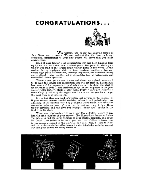 John Deere H Series Tractor Operation & Maintenance Manual