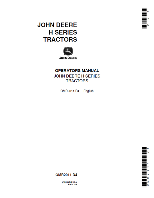 John Deere H Series Tractor Operator Manual OMR2011 PDF