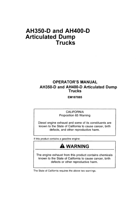 John Deere Hitachi AH350-D AH400-D Articulated Dump Truck Manual