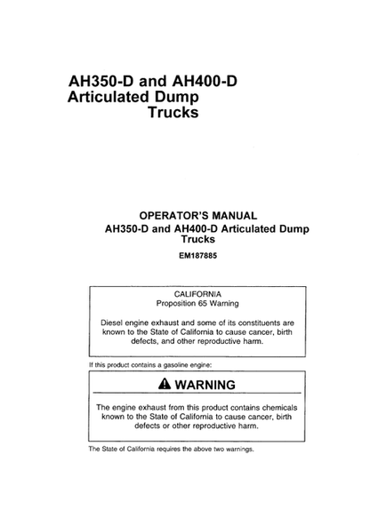 John Deere Hitachi AH350-D AH400-D Articulated Dump Truck Manual