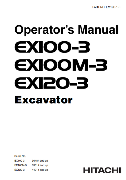 John Deere Hitachi EX100-3 EX100M-3 EX120-3 Operator Manual EM12S13