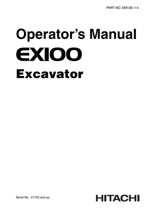 John Deere Hitachi EX100 Excavator Operator Manual EM12E14