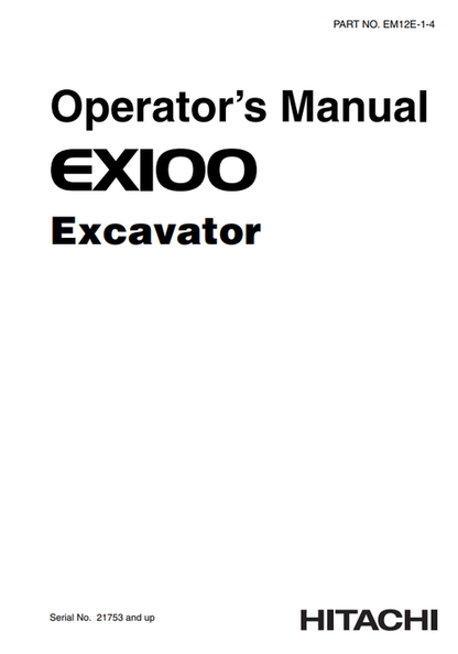 John Deere Hitachi EX100 Excavator Operator Manual EM12E14