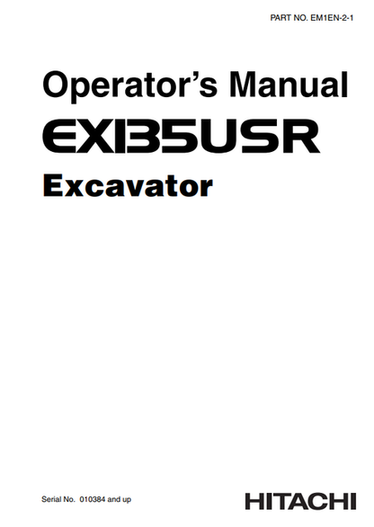 John Deere Hitachi EX135USR Excavator Operator Manual EM1EN21
