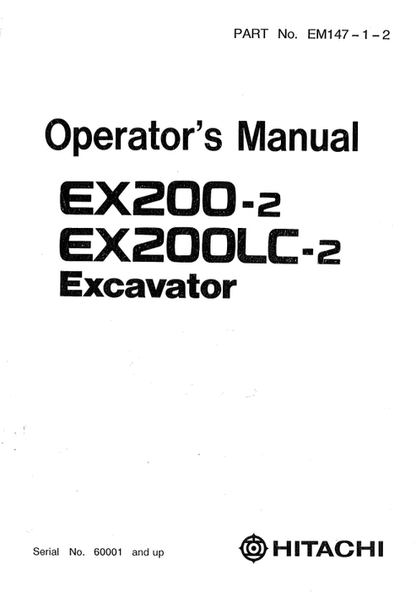 John Deere Hitachi EX200-2 EX200LC-2 Operator Manual EM147121