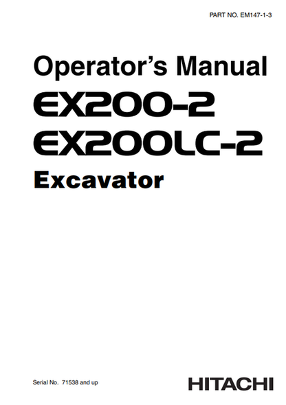 John Deere Hitachi EX200-2 EX200LC-2 Operator Manual EM14713
