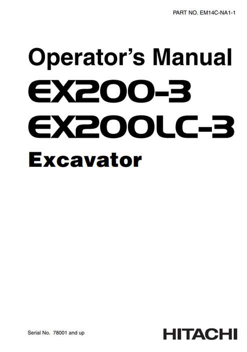 John Deere Hitachi EX200-3 EX200LC-3 Operator Manual EM14CNA11-1