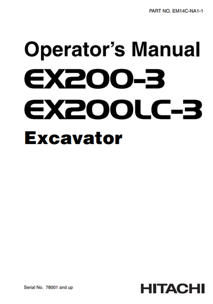 John Deere Hitachi EX200-3 EX200LC-3 Operator Manual EM14CNA11-1