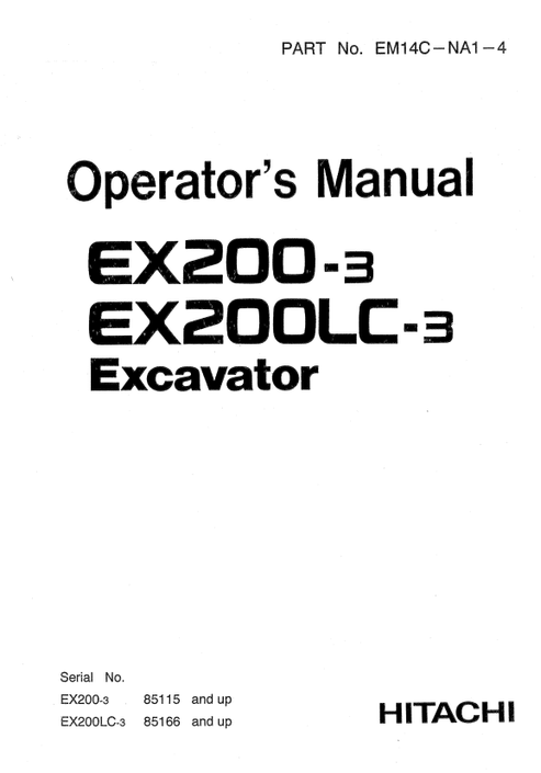 John Deere Hitachi EX200-3 EX200LC-3 Operator Manual EM14CNA14
