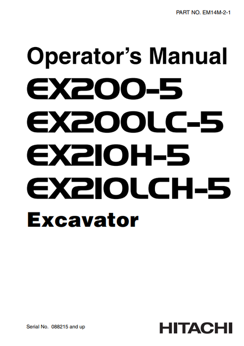 John Deere Hitachi EX200-5 EX210H-5 Excavator Operator Manual EM14M21