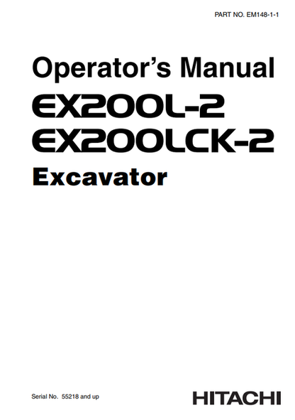 John Deere Hitachi EX200L-2 EX200LCK-2 Operator Manual EM14811