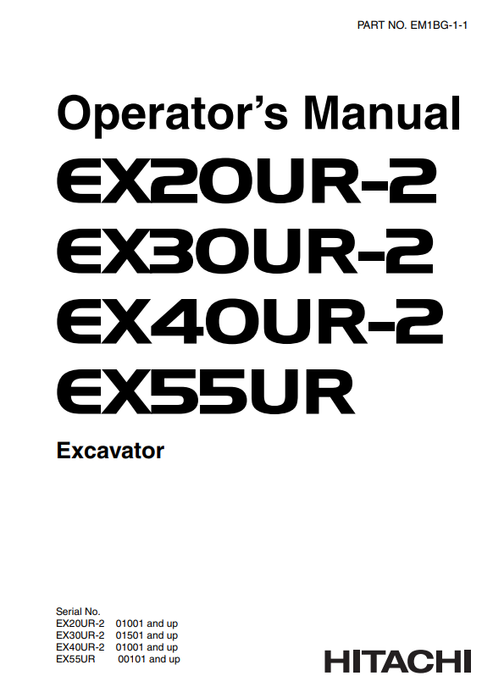John Deere Hitachi EX20UR-2 EX30UR-2 EX40UR-2 EX55UR Manual